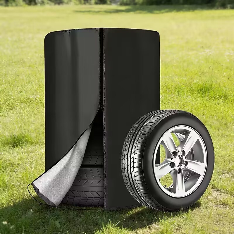 Cross-border car tire cover, waterproof and sun-proof, in-stock wholesale, Oxford cloth spare tire cover with zipper, silver-coated four-in-one tire cover