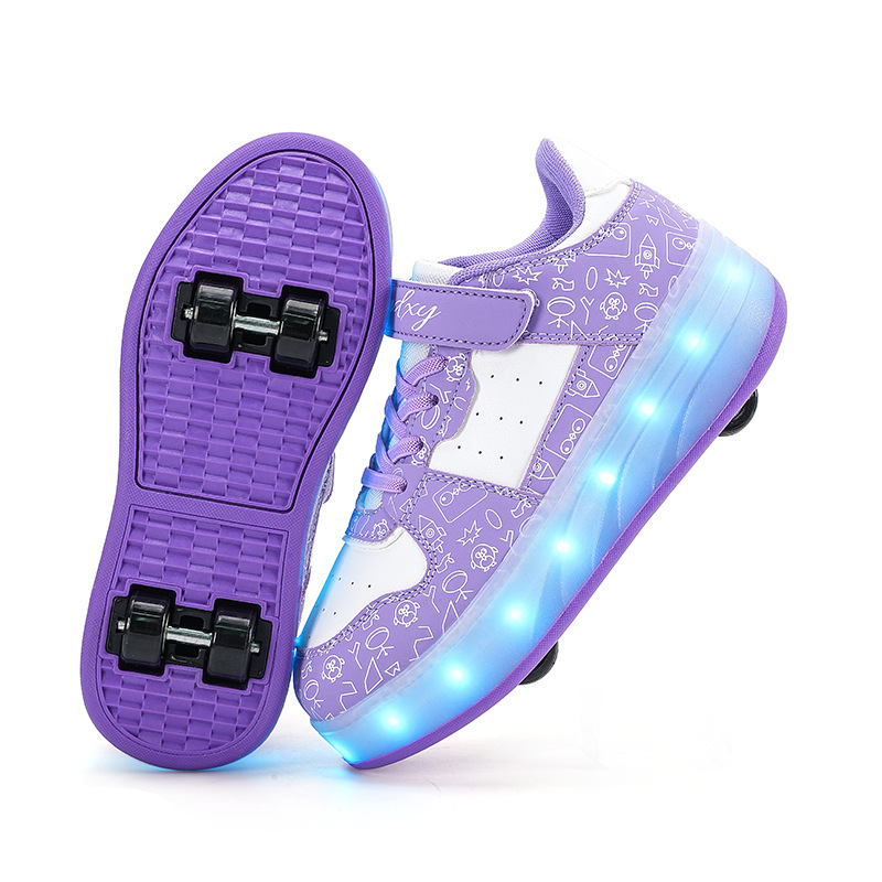 Four-Wheel Double-Wheel Led Flashing Light-Up Automatic Invisible Roller Skates, Outdoor Children's Roller Skates