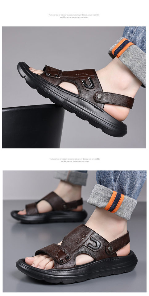 Dép sandal nam da bò lớp đầu hở ngón đế xốp gót 2,5 cm — Màu nâu, màu đen chi tiết 19