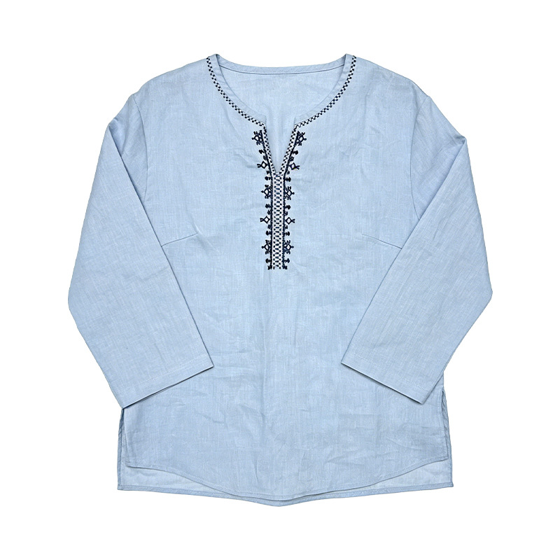 Áo sơ mi nữ linen cổ V thêu hoa tay lỡ rộng — Lời bài hát: Seventeen Sleeves
