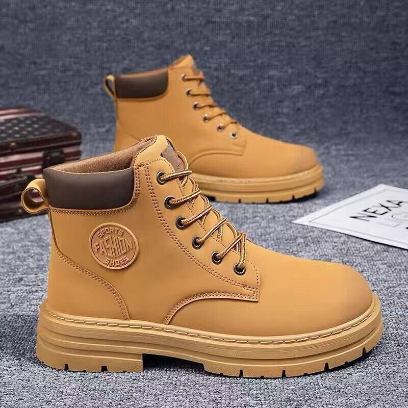Big Yellow Boots 2024 Autumn and Winter Men's Martin Boots Workwear Waterproof Non-Slip Hiking Shoes Construction Site Safety Shoes Leather Shoes