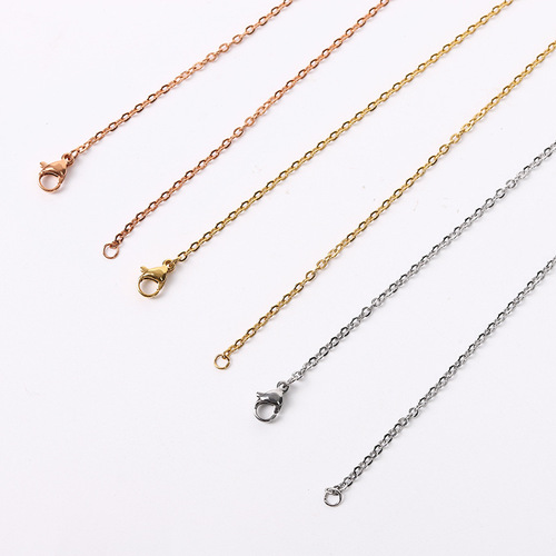 304 Titanium Steel Hammer Cross Chain, Flat O Chain Rose Gold Lockchain Titanium Steel Necklace DIY Pendant Accessory Matching Chain