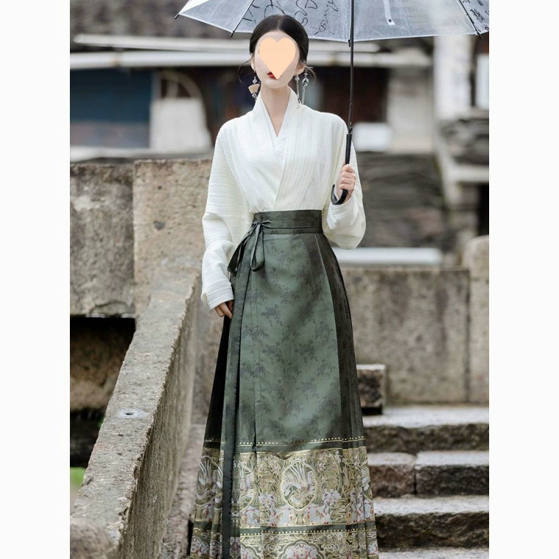 Hanfu для женщин, новая улучшенная юбка мамиан в китайском стиле для осенне-зимней повседневной одежды для поездок на работу, стиль династии Мин.