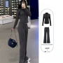 修身条纹运动秋季阔腿裤