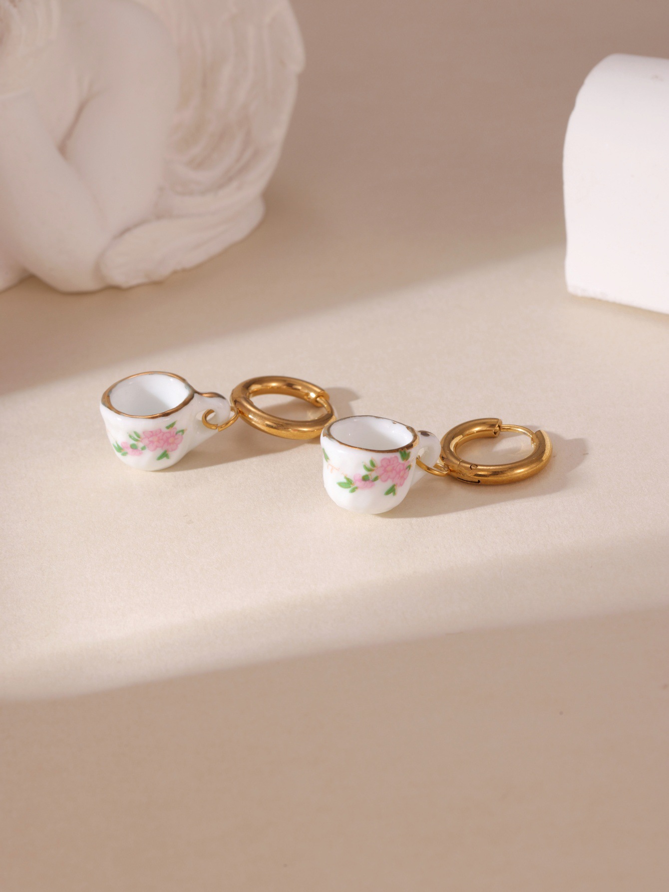 Kettle, Plate, Teacup Pattern 1 Pair Chinoiserie Classic Style Kettle Plate Teacup 304 Stainless Steel Ceramics Drop Earrings