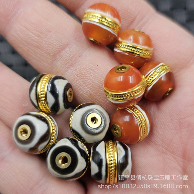 Black and White Tiger Tooth Dzi Beads Jade Loose Beads Southern Red Persimmon Red Agate Barrel Beads Jewelry Accessories Beads