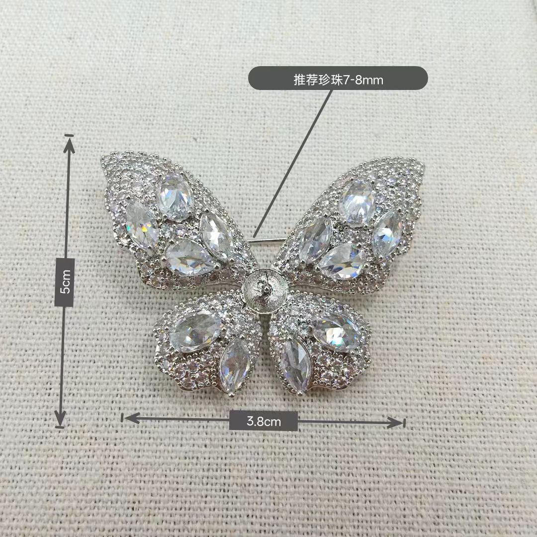 Broche DIY accesorios de cobre zircón mariposa broche de decoración broche de abrigo semiacabado