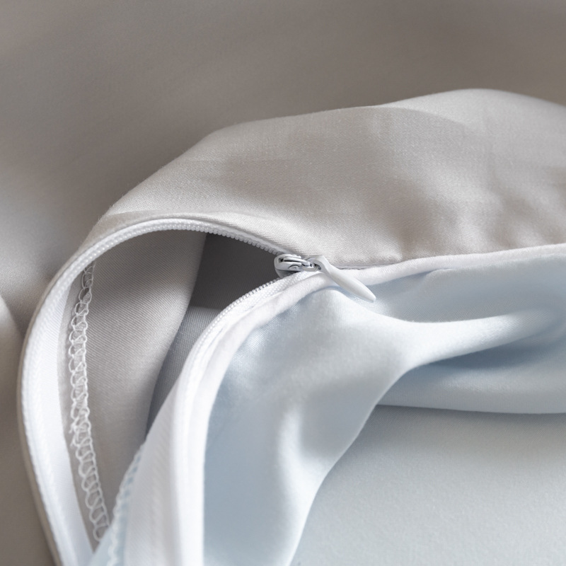 Summer Ice Silk Duvet Cover Set Luxury Washed Solid Colour Bedding_voghion.com