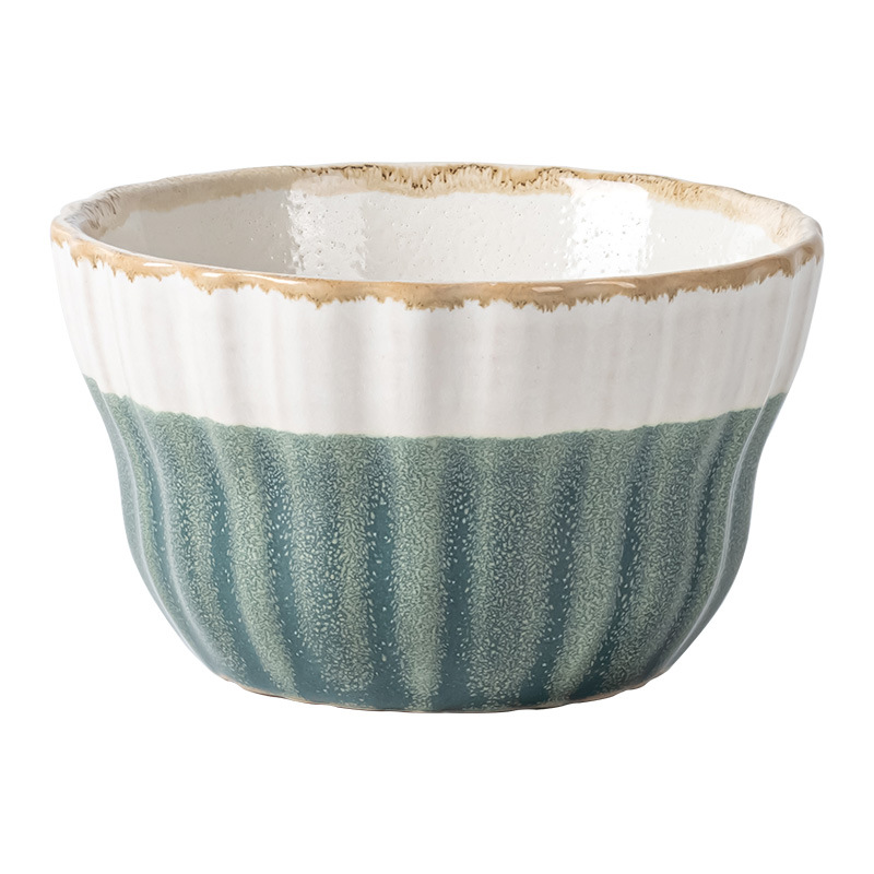 Tazón de arroz multicolor vidriado retro Tazón de sopa dulce para el hogar Tazón de avena Postre de cerámica Tazón pequeño Cuenco de arroz seco práctico