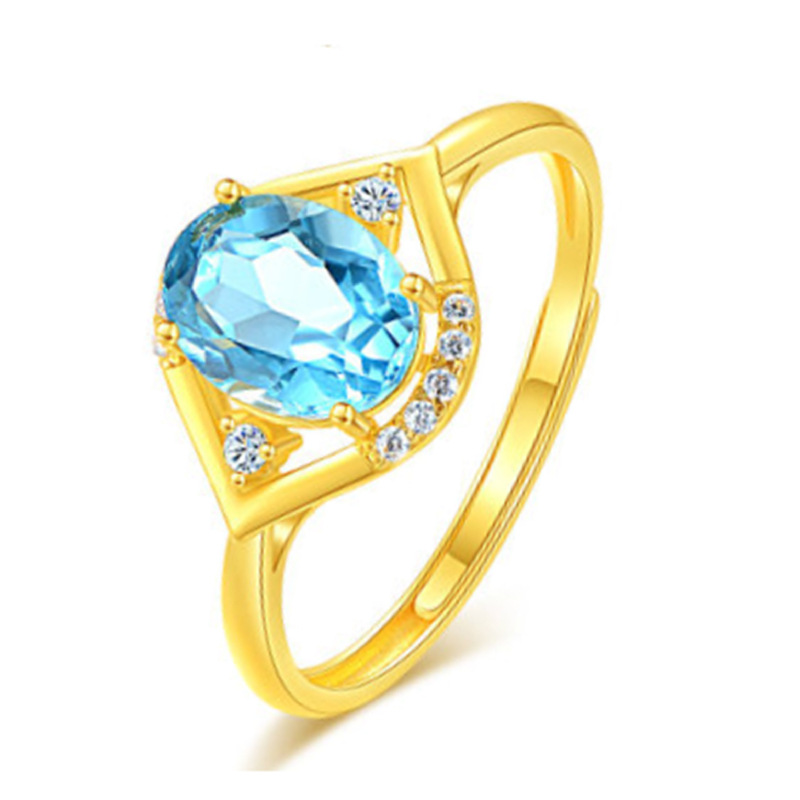 Adjustable blue ring with stone for men and women