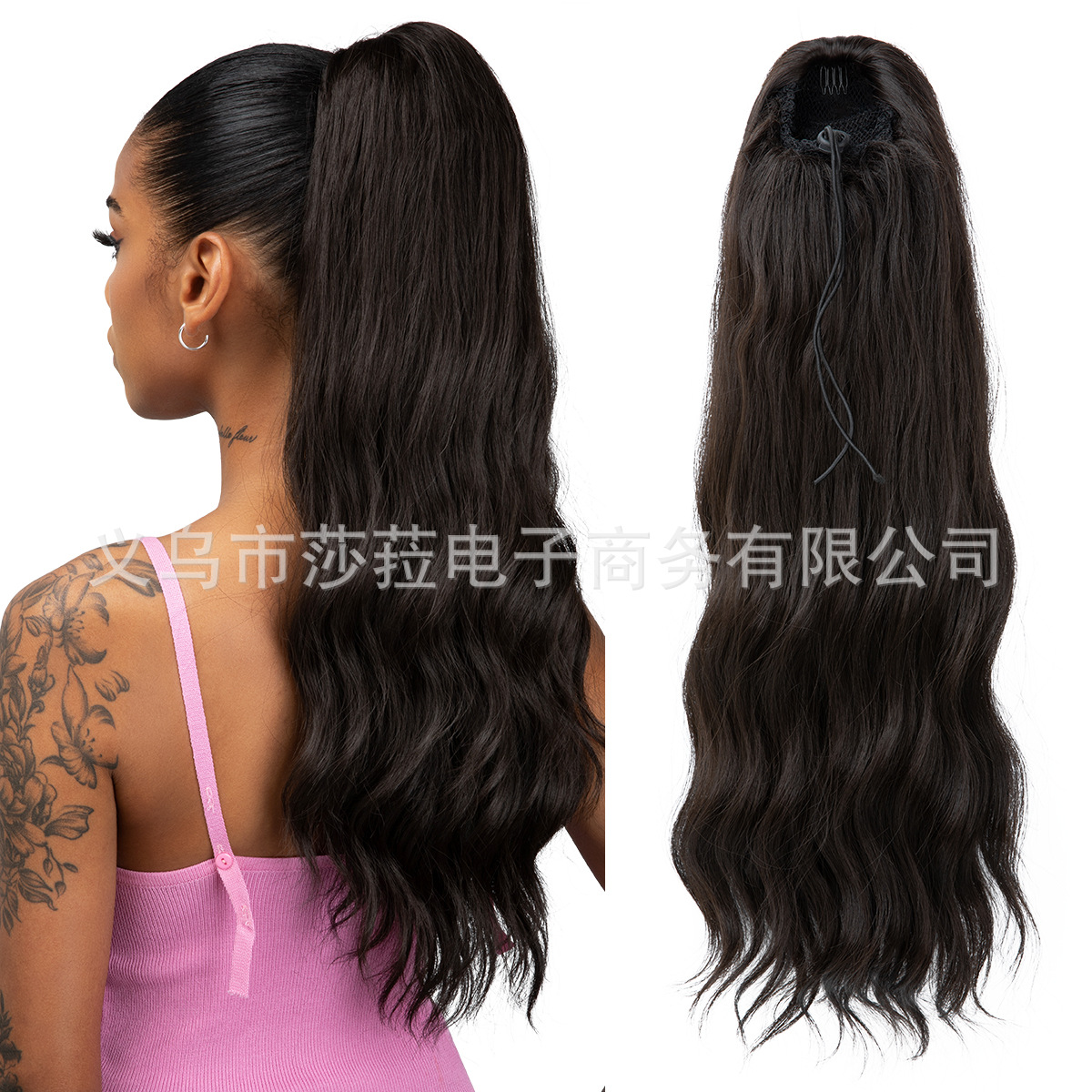 Transfronterizo europeo y americano Peluca de cola de caballo de las mujeres largo pelo rizado cordón agua ondulación Cola de Caballo extensión del pelo cola de caballo