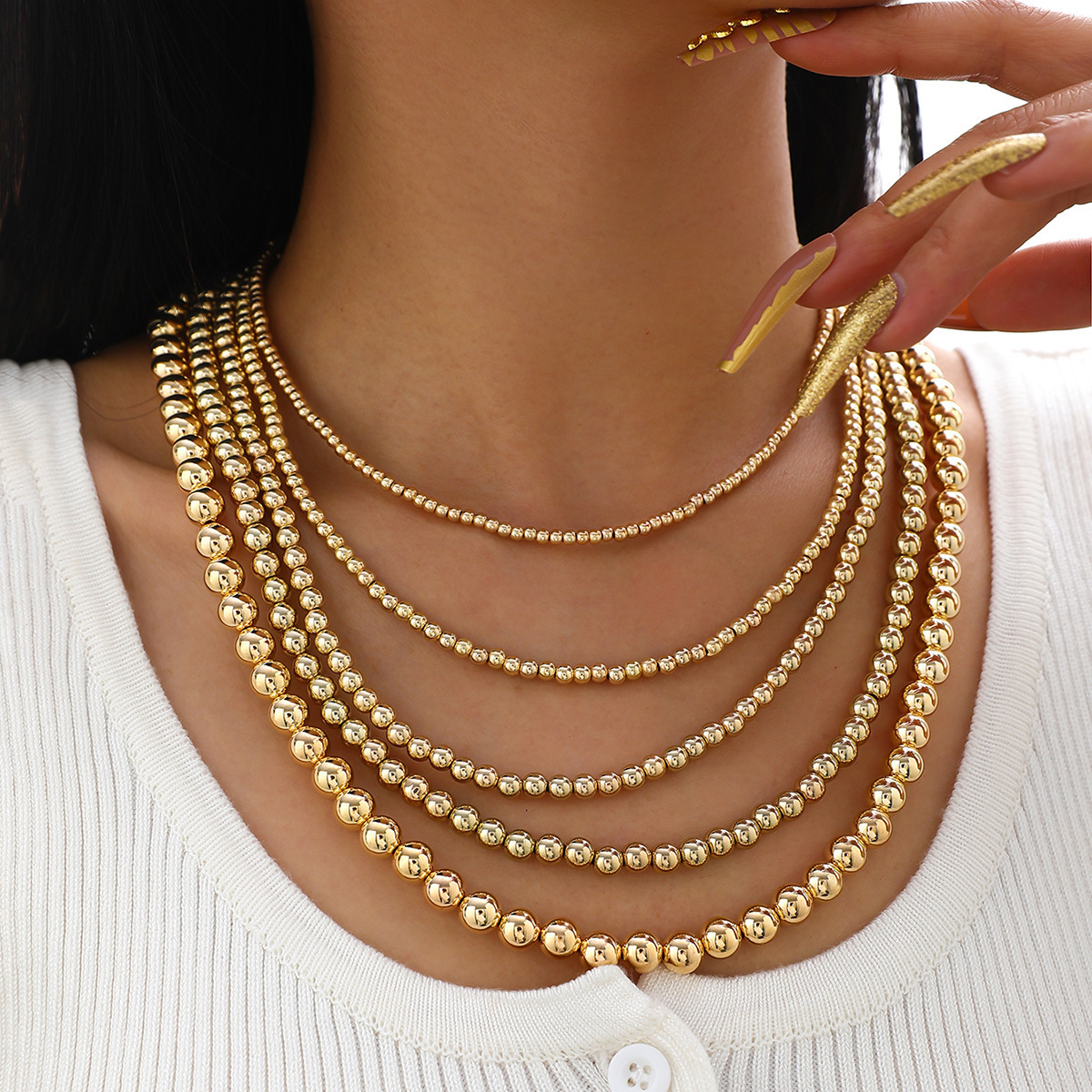 Collier ras-de-cou à perles rondes multicouches, style rétro simple, européen et américain, pour femme._voghion.com