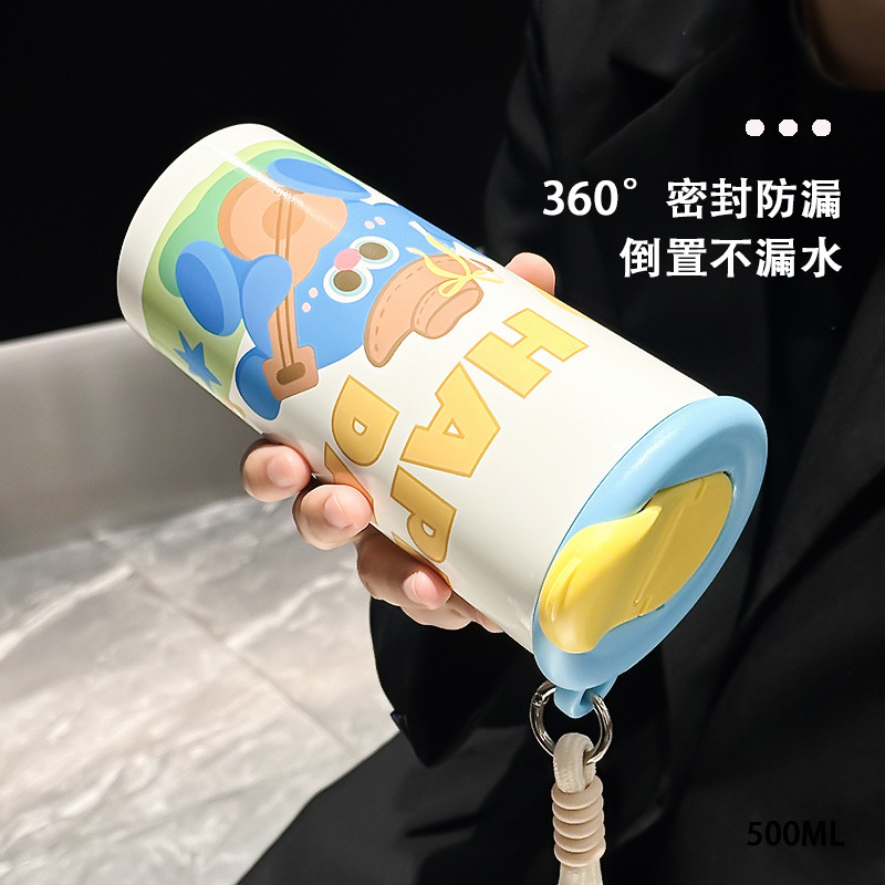 漫画のカラフルな魔法瓶カップ 316 ステンレス鋼のポータブルコーヒーカップ女の子のための見栄えの良いかわいいストローカップ|undefined
