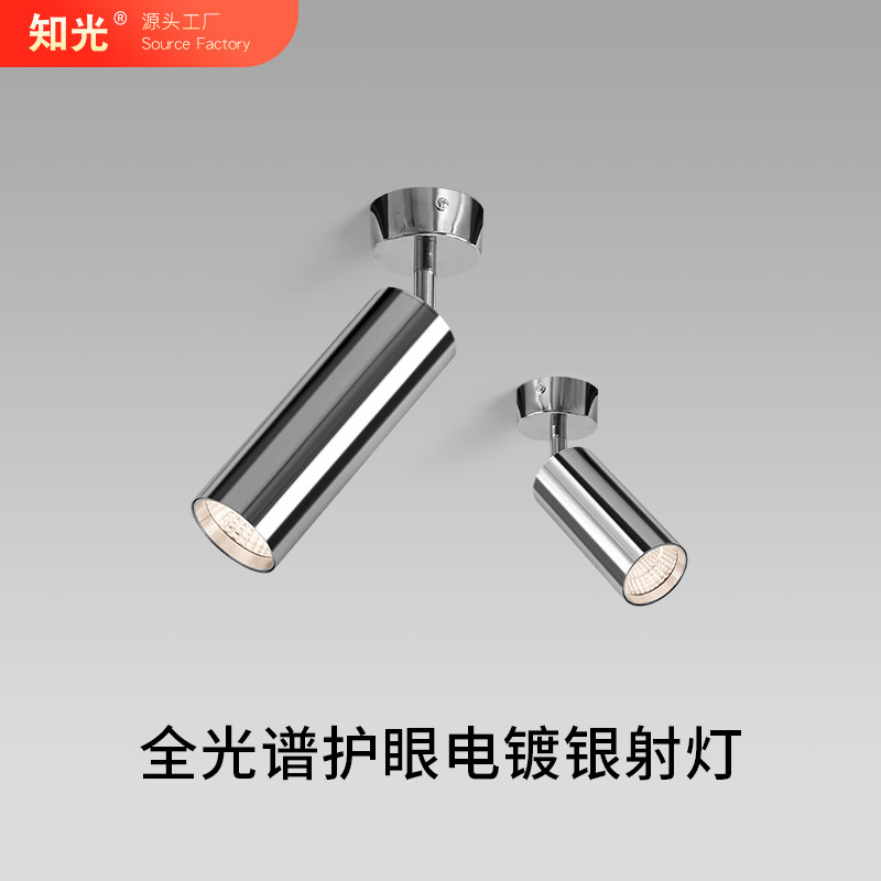 全光谱包豪斯风格不锈钢明装射灯中古客厅卧室玄关背景墙银色射灯|undefined