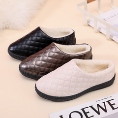 Women's 2023 Winter New Old Beijing Fabric Slippers with Cotton and Waterproof Leather Surface, Warm and Fuzzy Half-Slip Padded Home Slippers