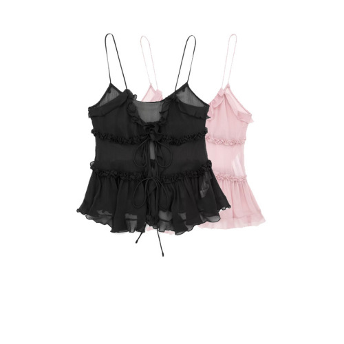 ZR foreign trade wholesale European and American style women's clothing French sexy translucent laminated decorative top 7573426 807