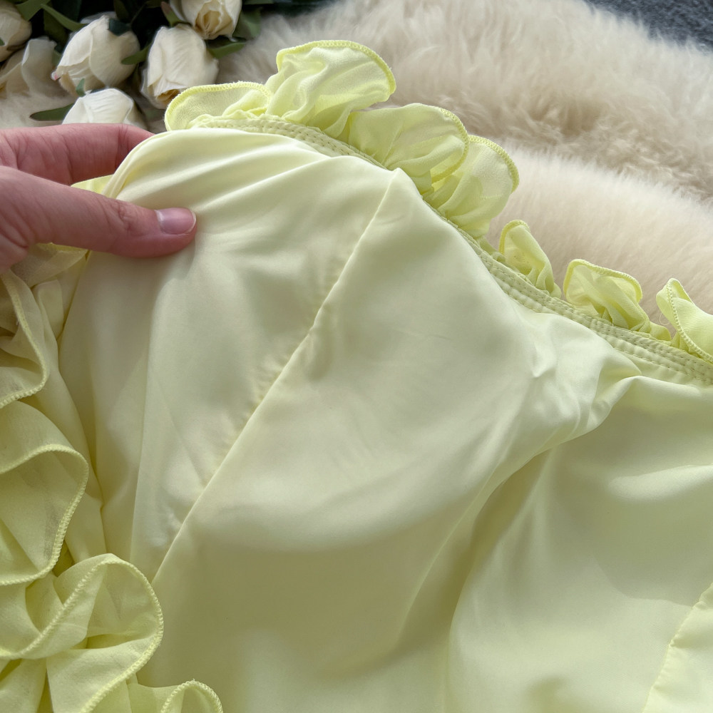 French Style Halter Neck Sleeveless Ruffle Dress Korean Summer High Waisted Cake Skirt Vacation Elegant Long Dress for Women_ecoleips.com