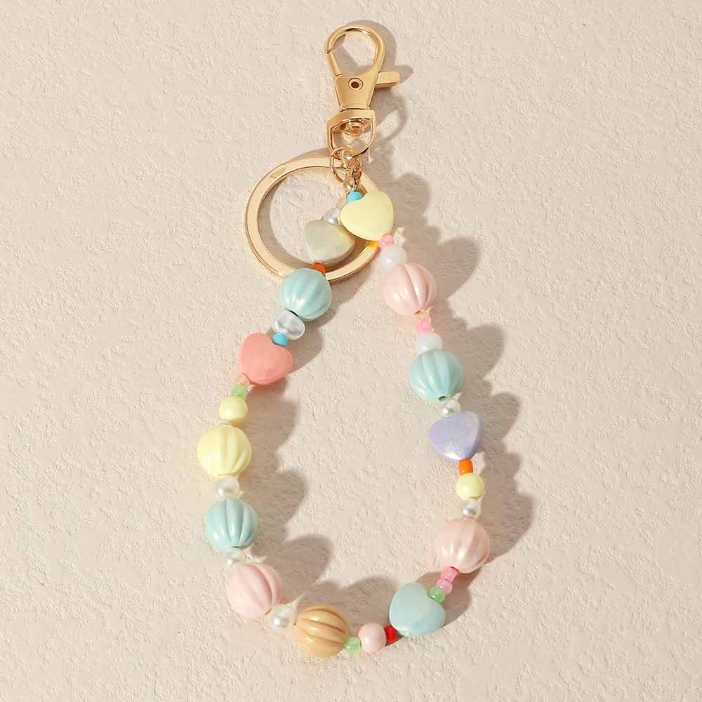 Bohemian Personalized Stained Glass Pearl Heart Shaped Keychain Accessories display picture 1