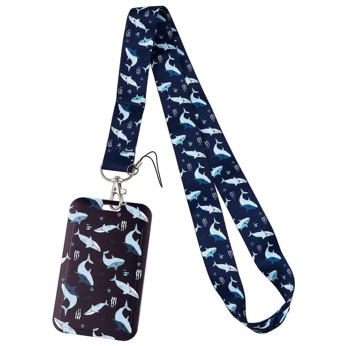 Tiburón ballena delfín teléfono móvil cordón titular de la tarjeta de doble cara tarjeta de autobús tarjeta de estudiante Certificado de exposición anti-perdido titular de la tarjeta de estuche rígido
