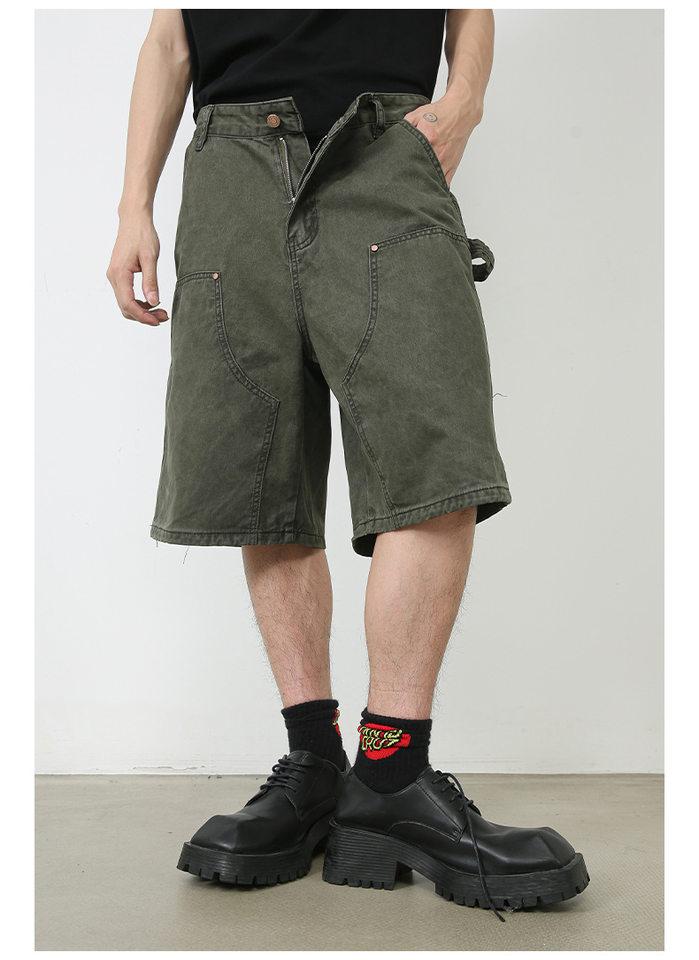 Quần short nam denim ống rộng , lưng cao thoải mái mặc mùa hè — Màu cà phê, Màu xanh lá, Màu đen chi tiết 14