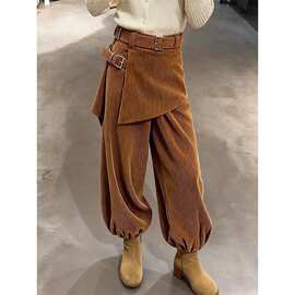 韩版时尚复古灯芯绒休闲裤女春季新款洋气百搭小个子高腰直筒裤