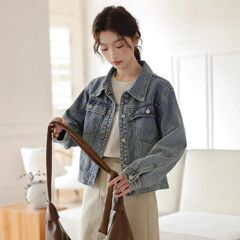 复古港风水洗牛仔外套女春季2025新款小个子短款休闲百搭夹克上衣