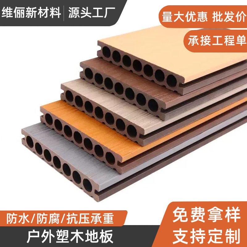 Wo Customized Plastic Wood Flooring for Outdoor Courtyard 3D Wood Grain Outdoor Villa Terrace Anti-Corrosion Wpc Round Hole Wood-Plastic Flooring