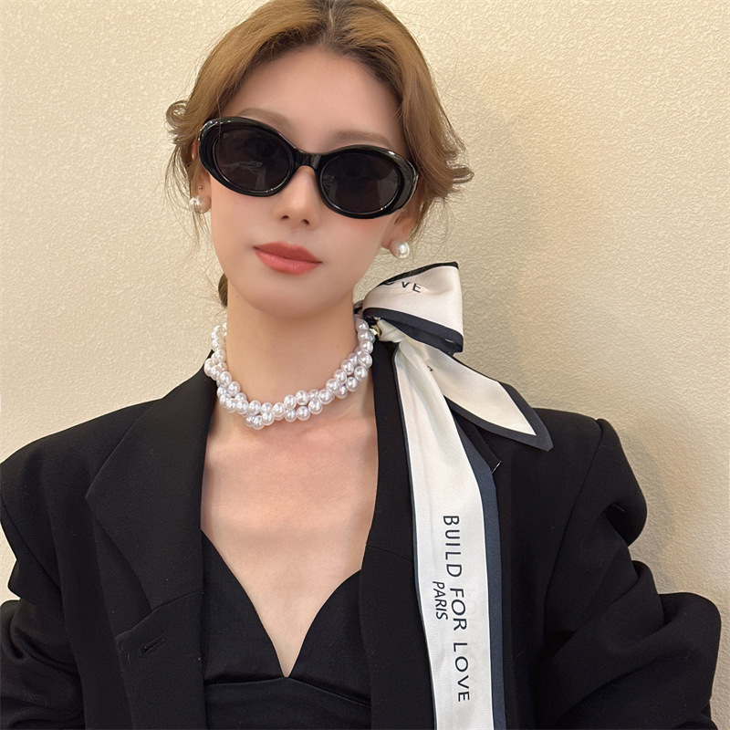 法式复古春夏珍珠项链女款2024新款丝巾锁骨链绑发带轻奢小众颈链|undefined