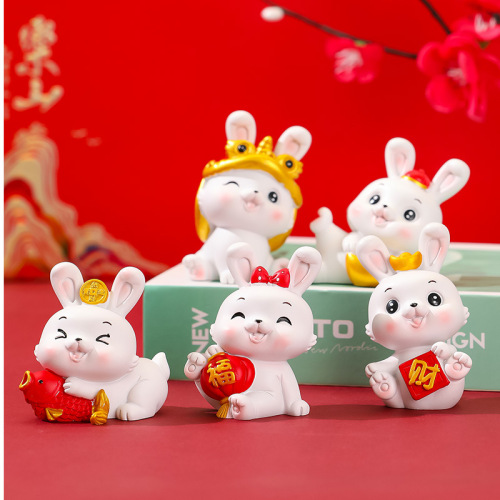 New Year Rabbit Mascot Style Chinese Style Home Decor Ornament Internet Pop Cute Little Rabbit Resin Craft Gift