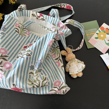 印度传统拓印染色棉布环保袋蓝条碎花包简约百搭细带单肩包托特包