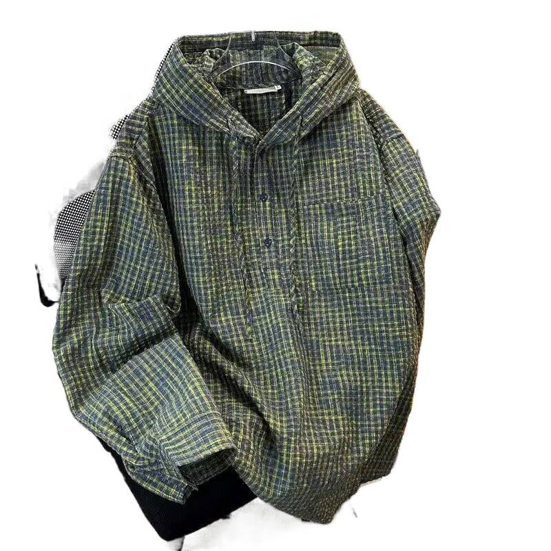 Maglione e giacca da uomo retrò a maniche lunghe in garza di schiuma verde a quadri_voghion.com