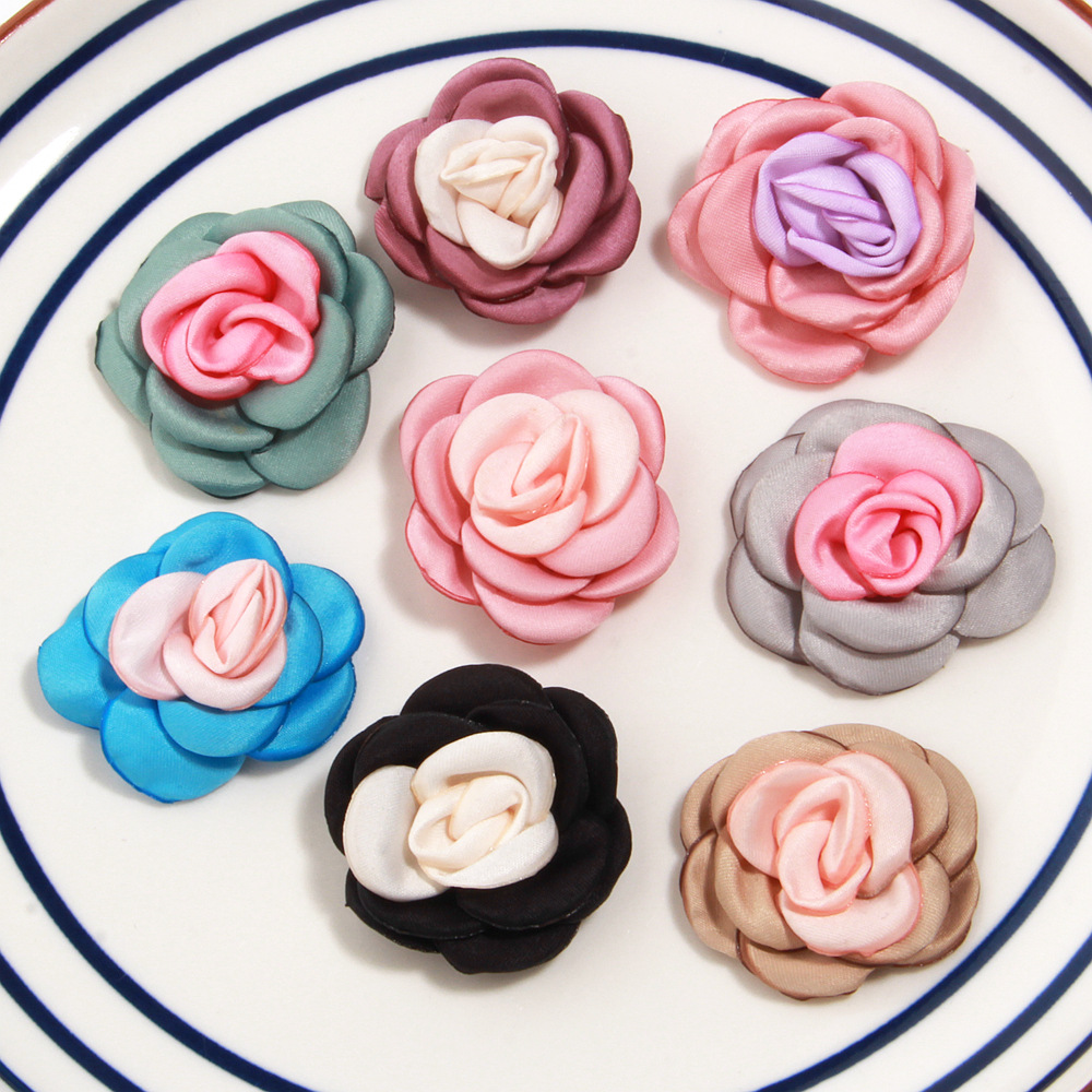 4.5cm Two-Color Matte Satin Burnt-Edge Camellia Flowers DIY Handmade Bow Hair Accessory Materials Rose Flowers