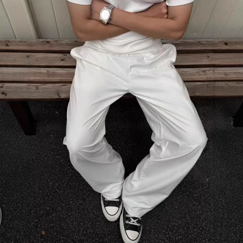 2525Ss Imitation Shuttle Cotton Antibacterial Breathable Men's and Women's Versatile Pure Color Straight Casual Pants White Elastic Waist Pants