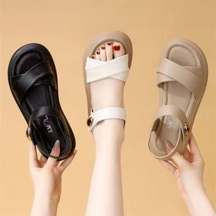 Velcro Sandals for Women 2025 Summer New Casual Versatile Outer Wear Flats Small Fragrant Style Sandals with Skirts