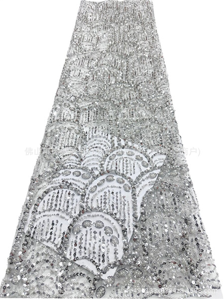 Tejido de bordado de perlas tridimensionales de bordado de perlas de clavos de moda atmósfera europea y americana vestido de boda vestido de moda tela