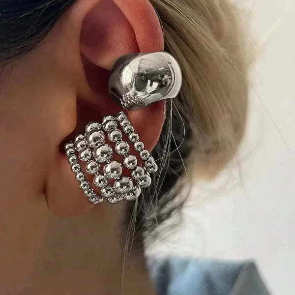 Cross-Border New Creative and Exquisite C-Shaped Semi-Circle Beaded Ear Clips, Fashionable Jewelry for Women, High-End Earrings, 2-Piece Set