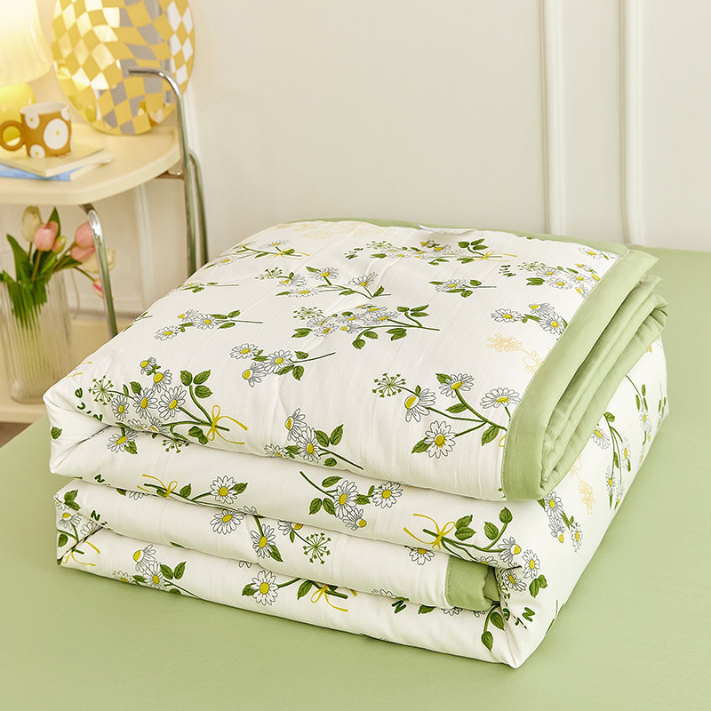 Edredón de verano de algodón y lino lavado, edredón fresco de verano, dormitorio para niños, edredón de aire acondicionado lavable a máquina de cuatro piezas