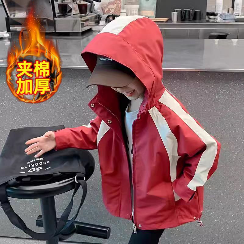 Girls' warm coat for autumn and winter, new children's three-in-one detachable windproof padded jacket, stylish