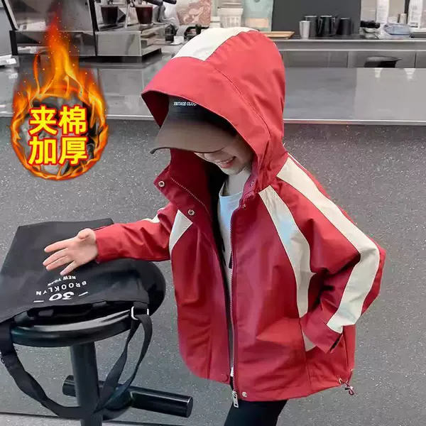 Girls' warm coat for autumn and winter, new children's three-in-one detachable windproof padded jacket, stylish