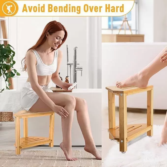 跨境竹木家用浴室收纳凳多层置物架浴室置物架实木防滑凳子