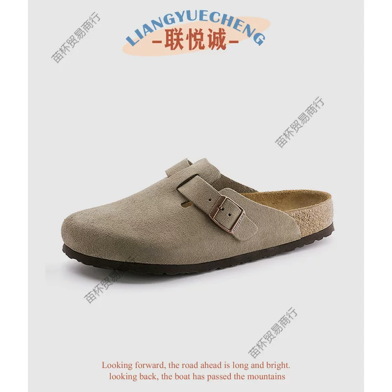 Чистая оригинальная: обувь Birkenstock, тапочки из пробки с носком для мужчин и женщин, модные тапочки на мягкой подошве, повседневные полурезинки Birkenstock для женщин