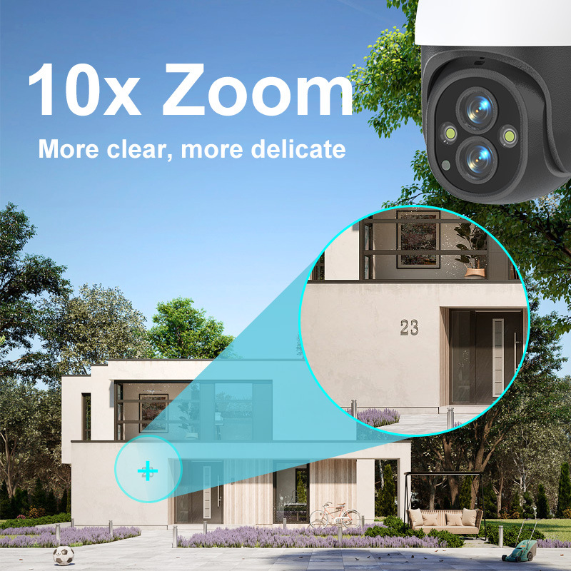 Cámara binocular con zoom óptico real de 10x, detección humanoide, cámara de vigilancia PTZ impermeable para exteriores, detección inteligente.