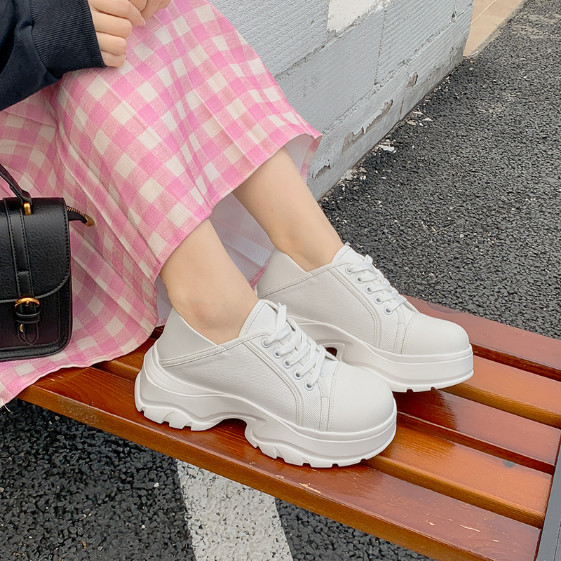 2024 Spring/Summer New Inner Elevated with One Step Canvas Thick Sole Versatile Casual Little White Women's Board Shoes_voghion.com