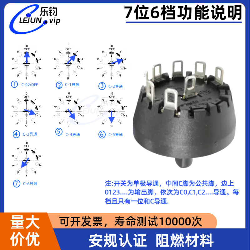 LEJUN�Ƽ��൵λů���Բ����ת����7λ6�����ٿ��ص���12A 250V