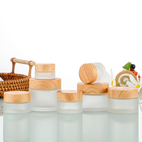 Wood grain cover frosted glass cream bottle 50g60g facial cream bottle travel portable eye cream sample bottle