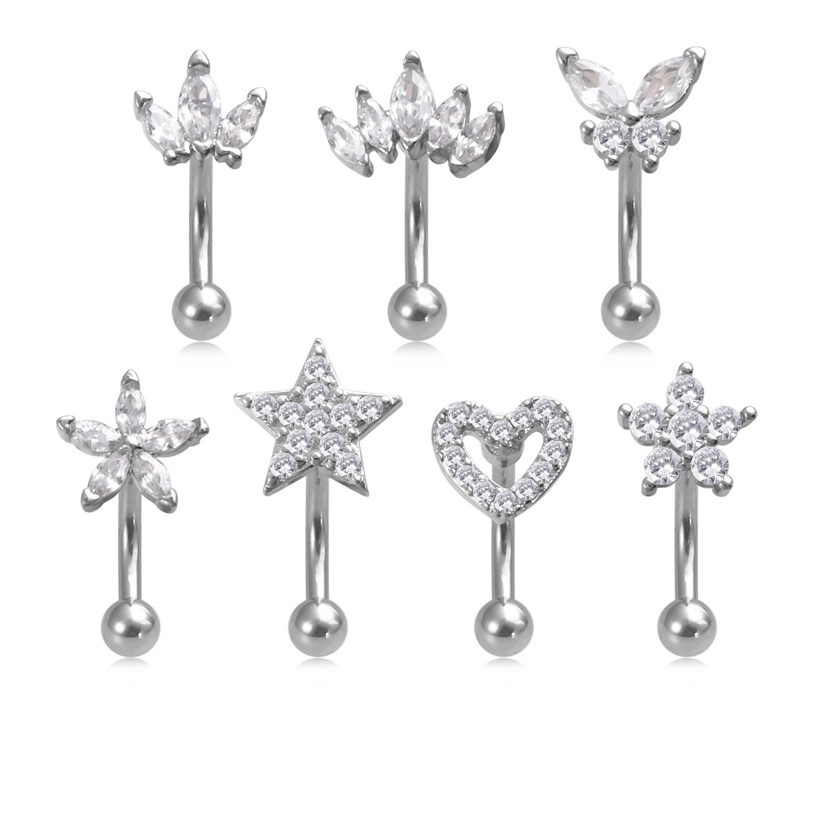 Piercing nombril en acier inoxydable avec papillon en zircon_voghion.com