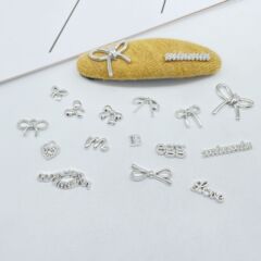 新しい電気メッキブライトシルバーリボンレター愛合金パッチペンダント diy ヘアピンブレスレットイヤリングアクセサリー
