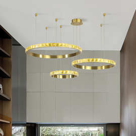 北欧轻奢圆环客厅吊灯设计师现代简约卧室餐厅创意方块水晶灯具