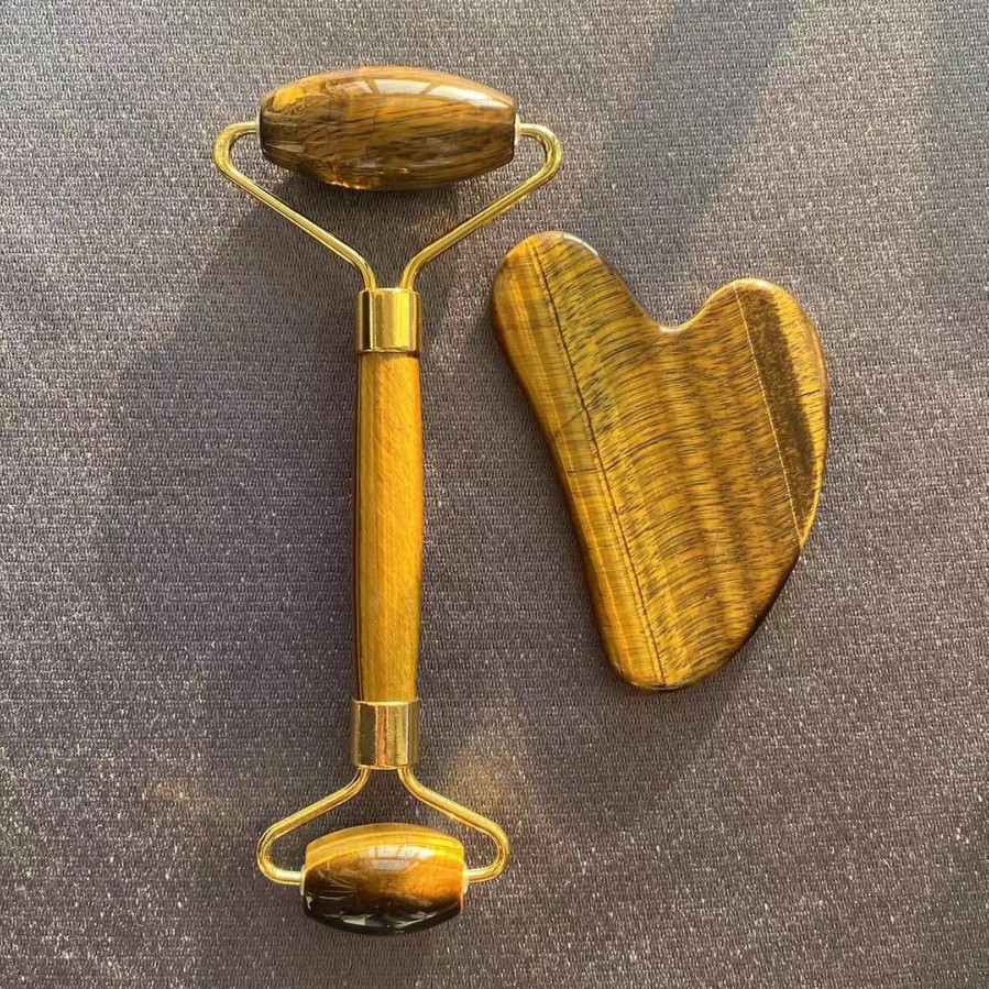 천연 호랑이 돌 롤러 + 긁는 보드