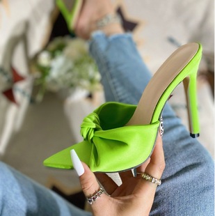 Cross-border 2024 Europe and the United States foreign trade new women's shoes pointed stiletto heel bow word wear sandals fdA6-380